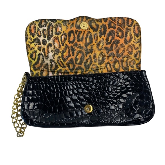 PATRICIA FIELD Barbie Luxe Black Gold Clutch Faux Crocodile - Picture 3 of 7